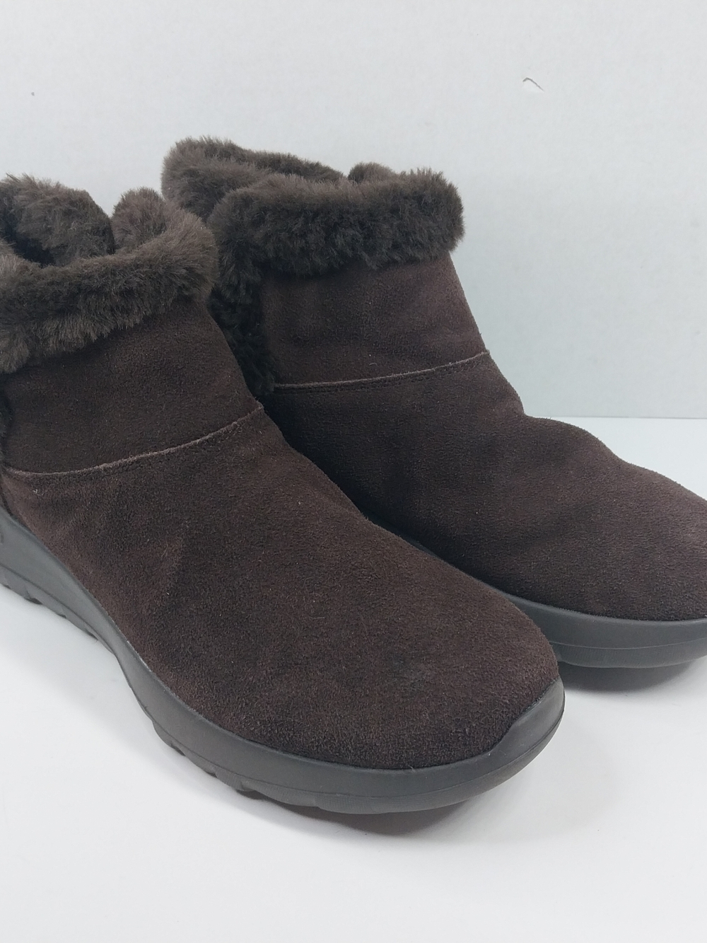 Skecher's Women's 8.5 Leather Chocolate Brown Suede Faux Fur Ankle Boots Shoes
